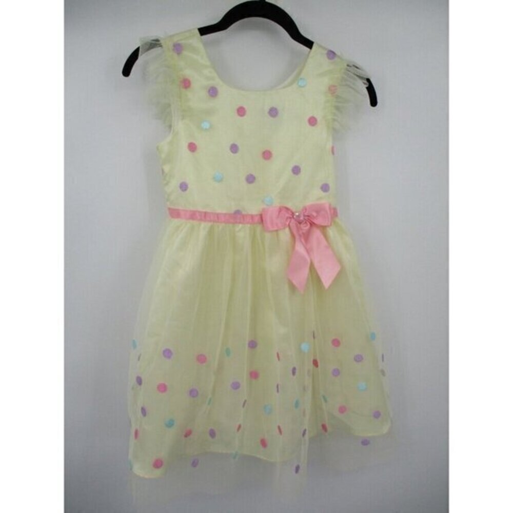 Jona Michelle Girls Dress 7 Cream Polka Dot Easter Holiday Sleeveless Tulle Bow